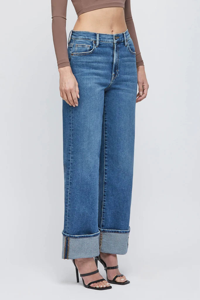 Hidden - LOGAN- Medium Wash Cuffed Stretch Dad Jean