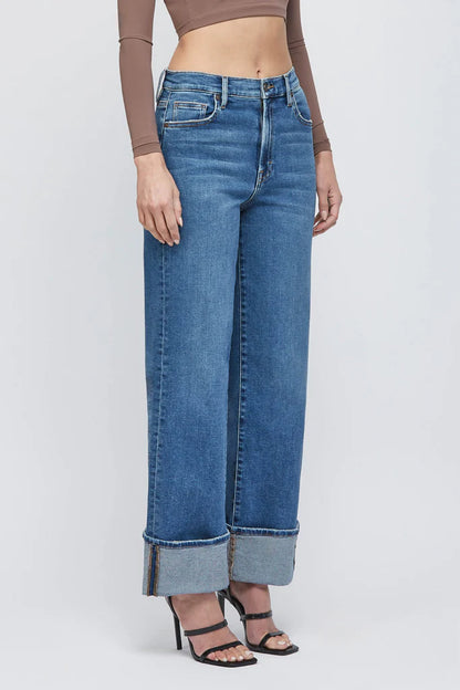 Hidden - LOGAN- Medium Wash Cuffed Stretch Dad Jean