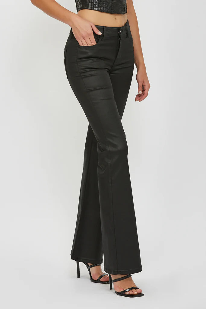 Hidden - Happi -  Coated Wash 33" Inseam Mid Rise Flare  -BLACK