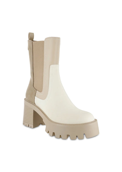 MIA Remi Color-Block Chunky Platform Boots – Beige Bone