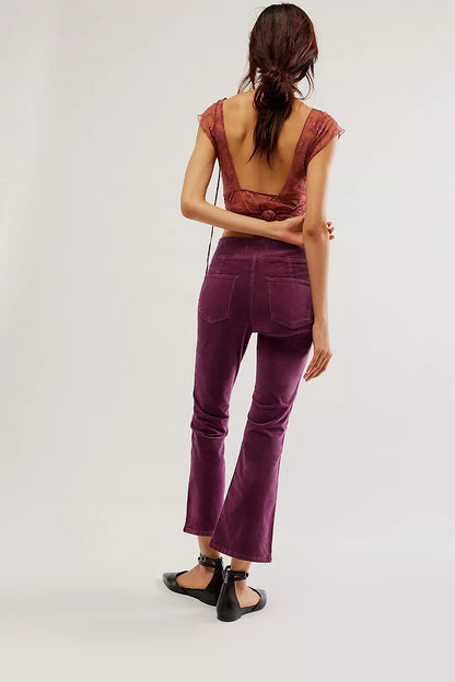 Free People - In My Feelings Velvet Crop Slim Flare Pants - FIG JAM