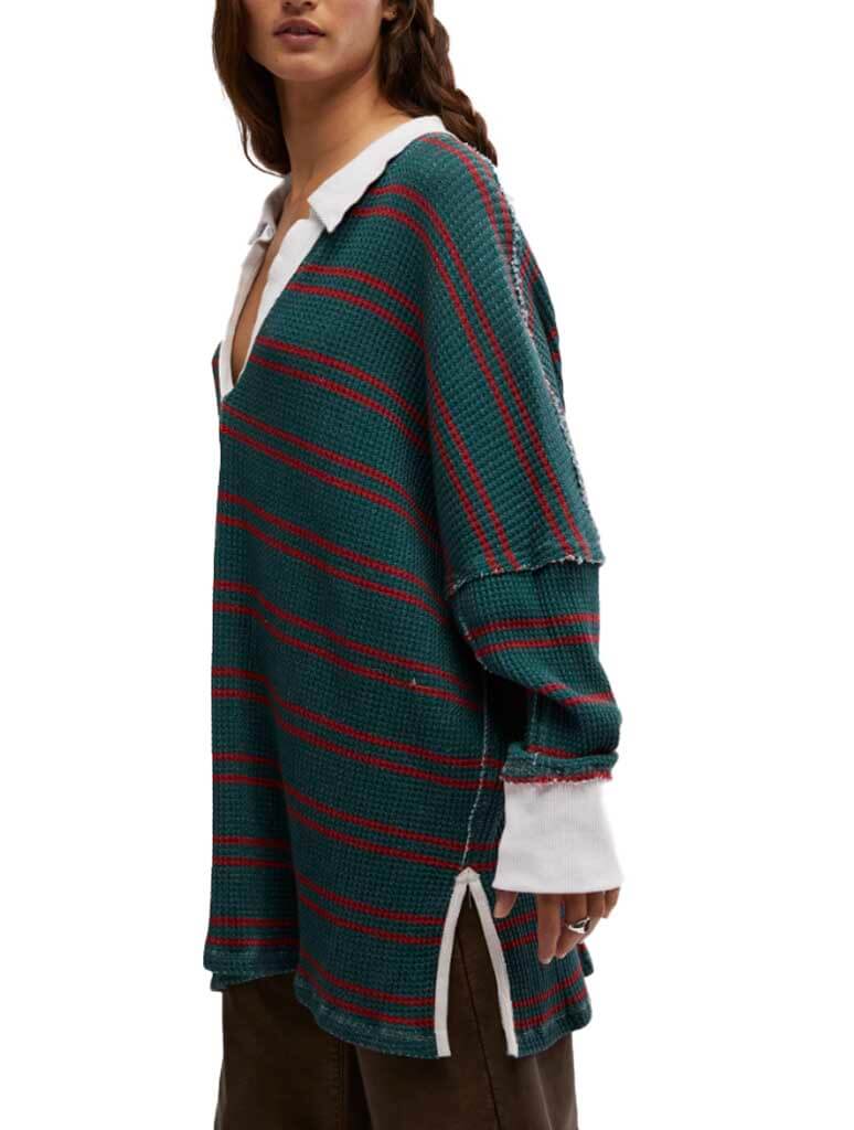 Free People - Striped Travis Polo - Forest Combo