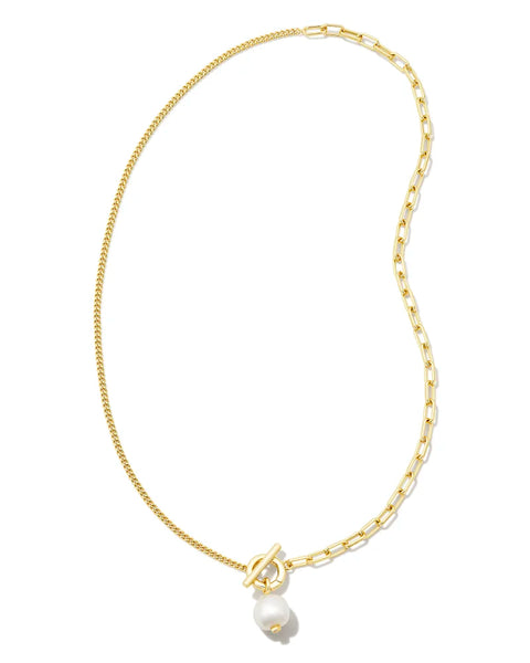 Kendra Scott - Leighton Convertible Gold Pearl Chain Necklace in White Pearl