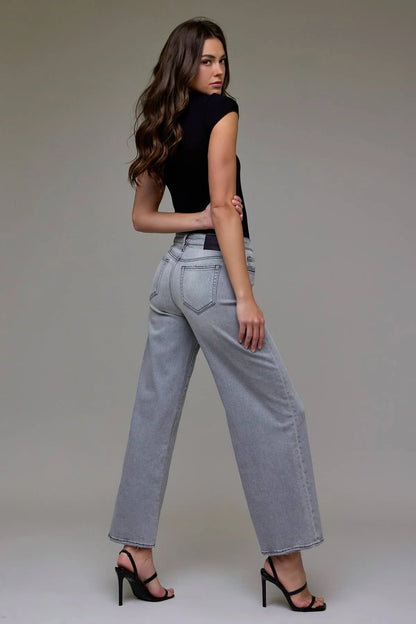 Hidden - Nori Mid Rise Stretch Wide Leg Jeans - Light Gray