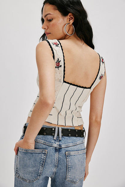 Free People - Rose Bud Knit Top - IVORY COMBO