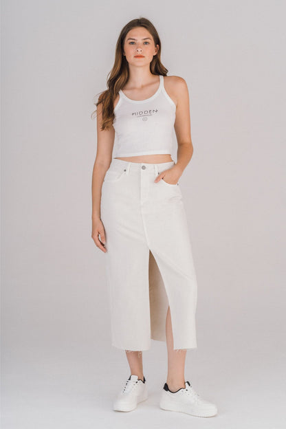 Hidden - Peyton Front Slit Midi Skirt - Sea Salt