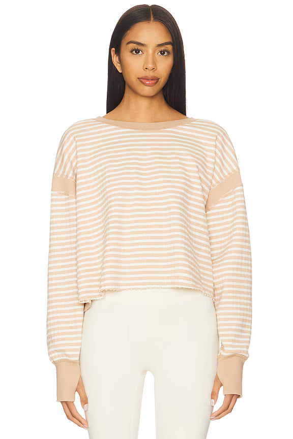 Free People - My Time Textured Reversible Layer Sweatshirt Top -SANDY