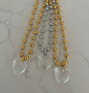 Chansutt Pearls- Clear Heart Necklace - GOLD