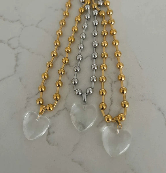Chansutt Pearls- Clear Heart Necklace - GOLD