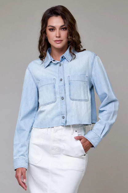 Hidden - Abbey Light Wash Cropped Denim Shirt