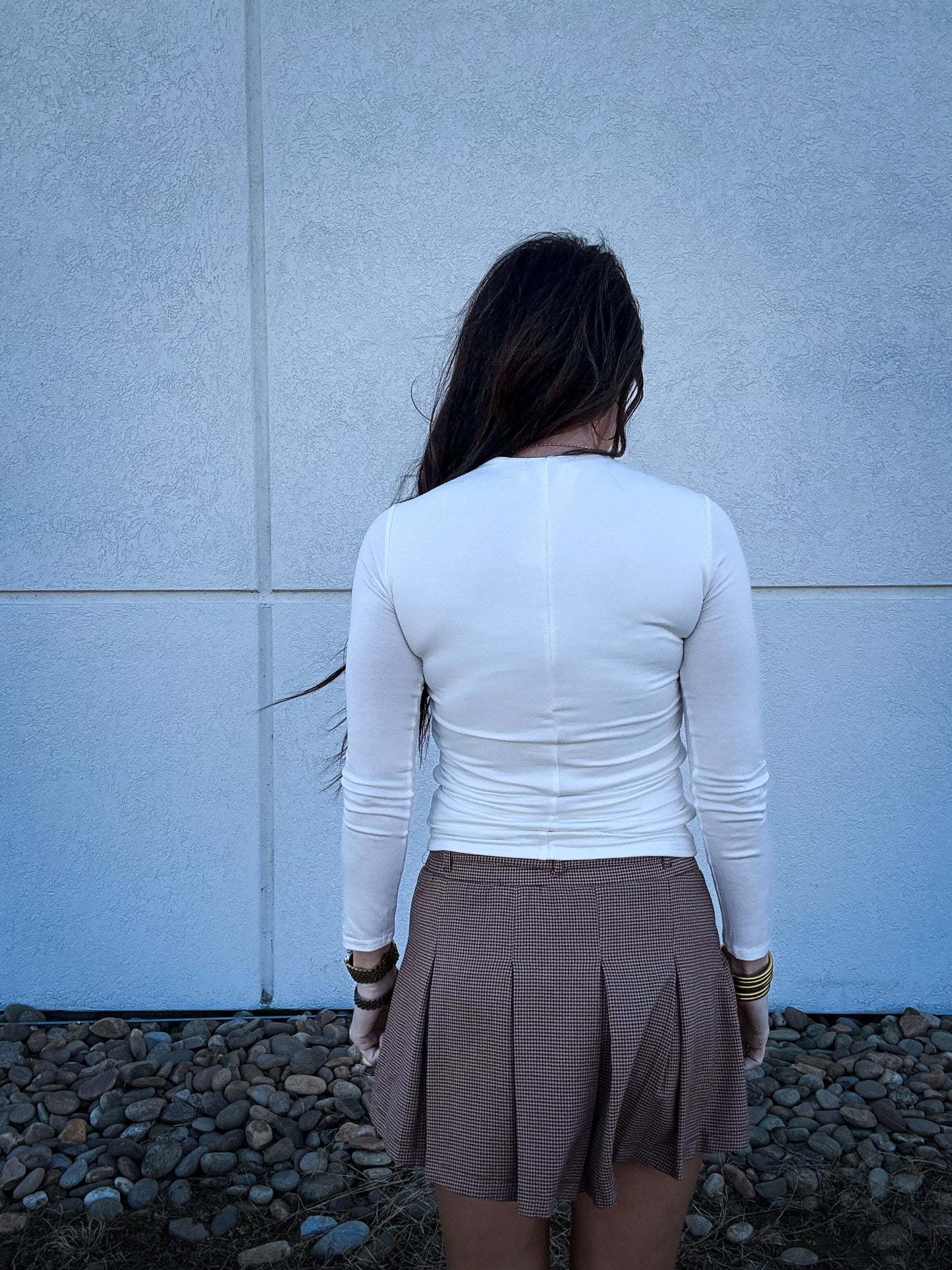 Gabriel Ruched Sides Long Sleeve Top- WHITE