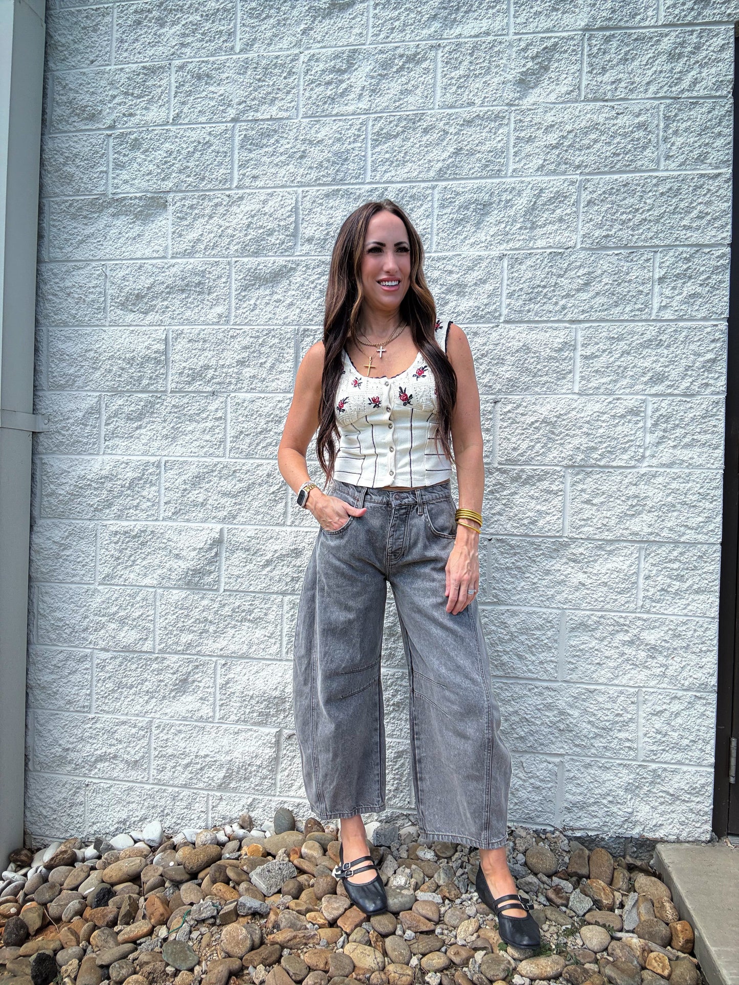 Free People - Good Luck Mid Rise Barrel Jeans - ARCHIVE GREY