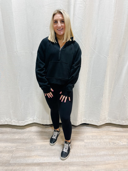 Essential Half-Zip Hoodie - BLACK