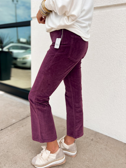 Free People - In My Feelings Velvet Crop Slim Flare Pants - FIG JAM