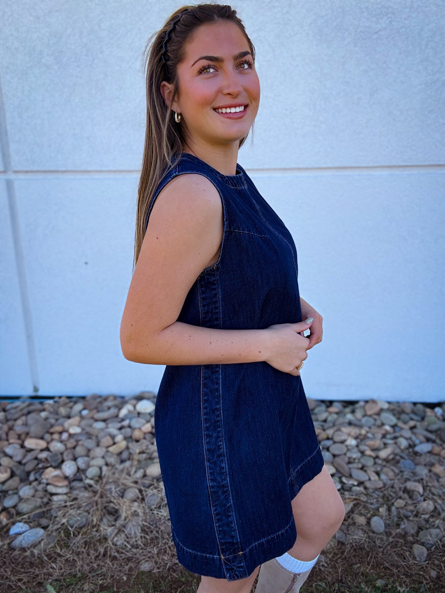 Monroe Sleeveless Denim Shift Dress