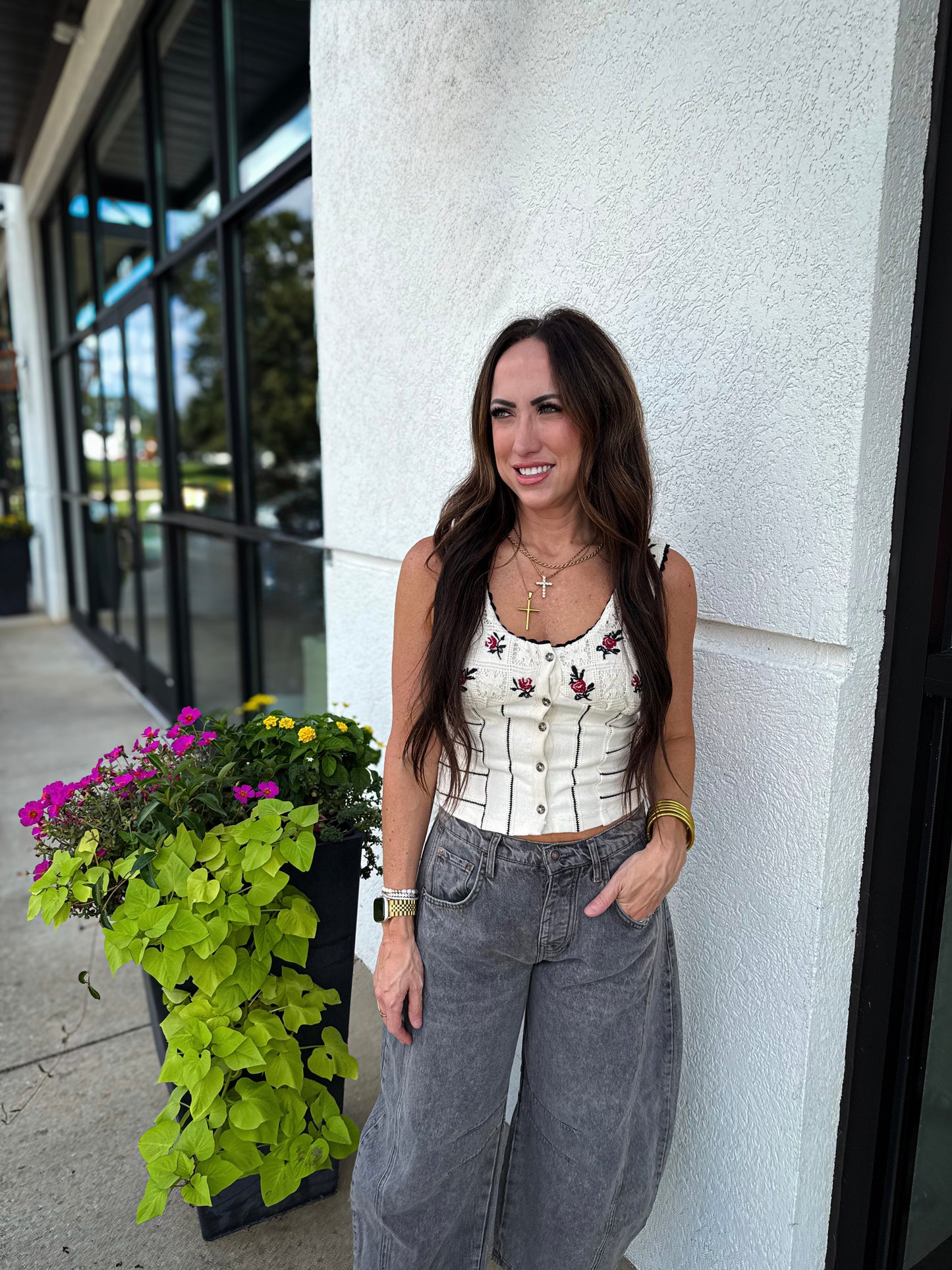 Free People - Rose Bud Knit Top - IVORY COMBO