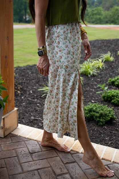 Brown Blossom Midi Skirt