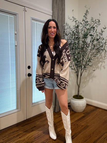 Equestrian Cardigan - BROWN/TAUPE