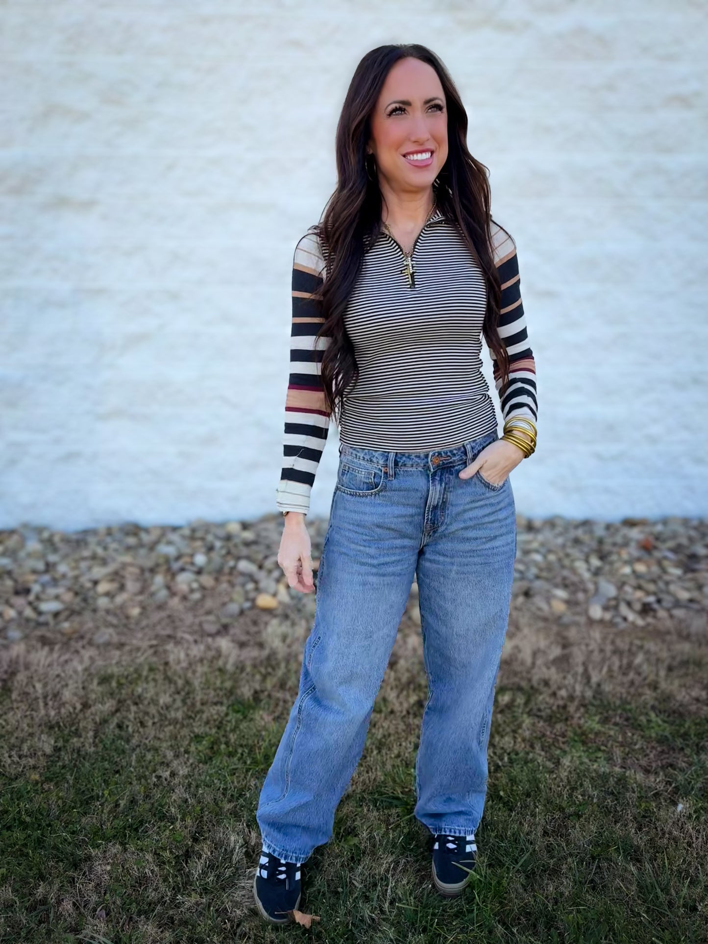 Free People - Avery Long Sleeve Top - BLACK COMBO