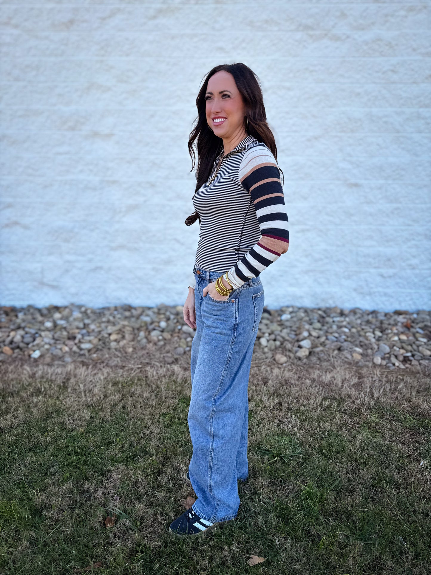 Free People - Avery Long Sleeve Top - BLACK COMBO