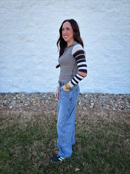 Free People - Avery Long Sleeve Top - BLACK COMBO