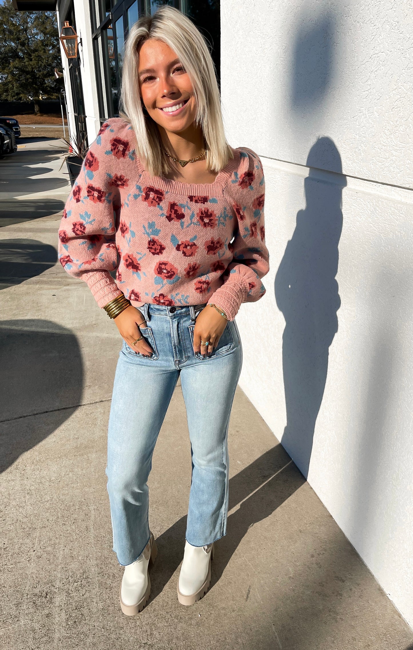 Dusty Rose Square Neck Sweater Top