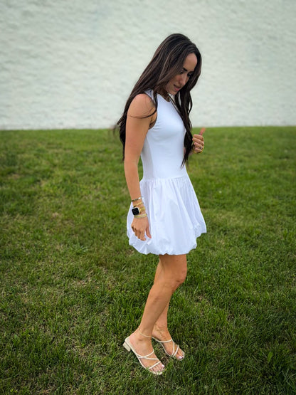 Cloud Crème White Balloon Mini Dress