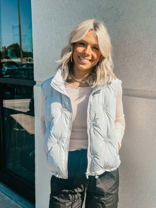 Quilted Puffer Vest - PALE BLUE