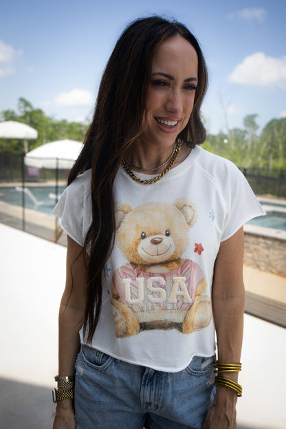 USA Bear Graphic Crop Tee
