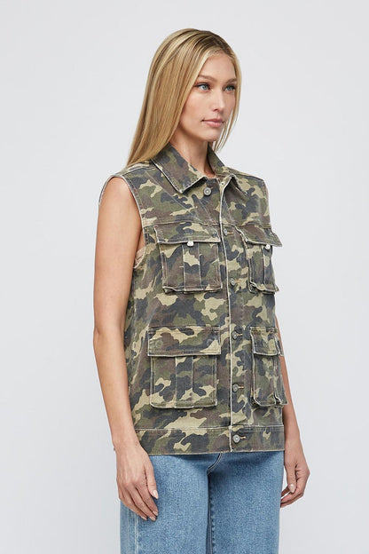Hidden - Rebel Camo Oversized Cargo Denim Vest