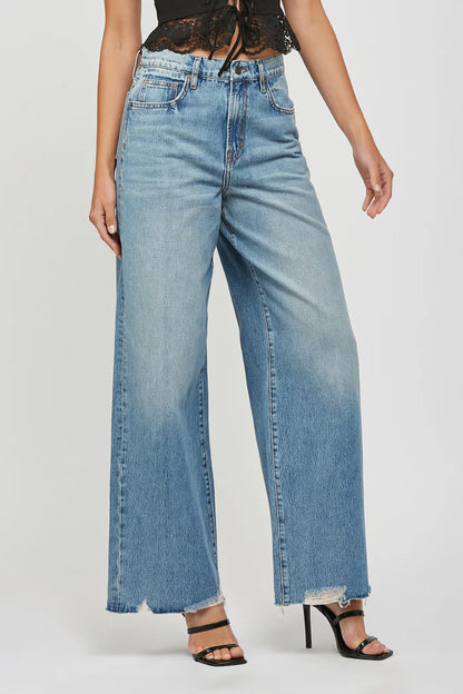 Hidden - Nori Chew Hem Wide Leg Jean - Medium Light