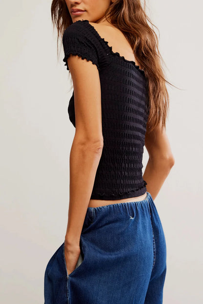 Free People - Pucker Up Seamless Tee - BLACK