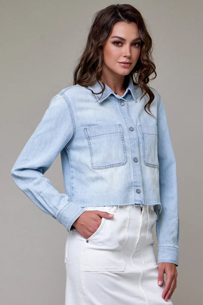 Hidden - Abbey Light Wash Cropped Denim Shirt