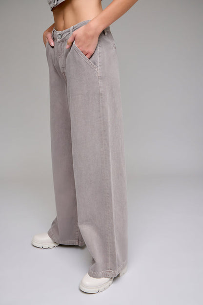 Hidden - Nori - High Rise Super Wide Leg Trouser - Gravel