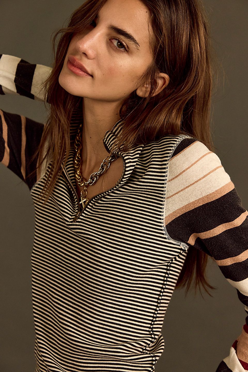 Free People - Avery Long Sleeve Top - BLACK COMBO