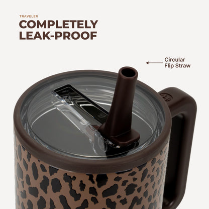 HydroJug - Brown Leopard - Traveler 40oz. Leakproof Insulated Tumbler with Handle