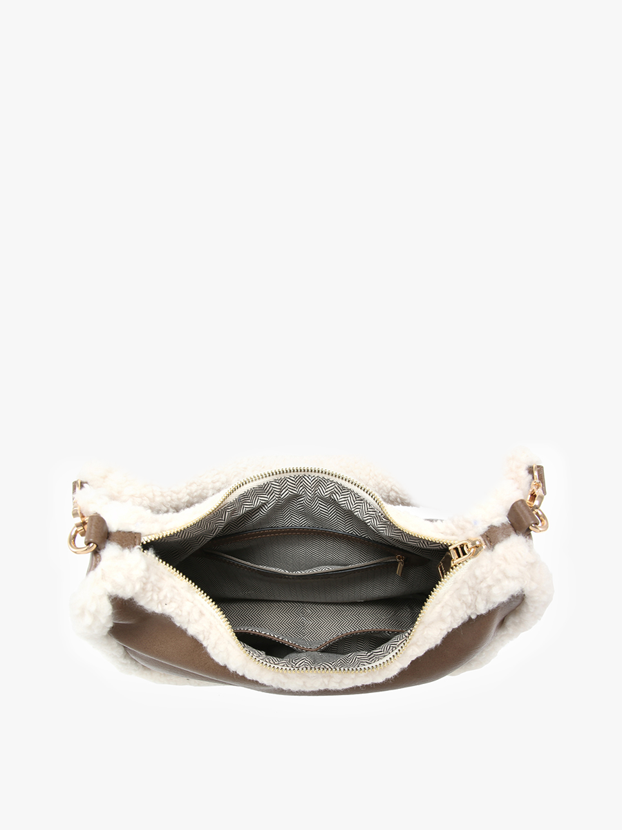 Reece Vegan Sherpa Trim Satchel - BROWN