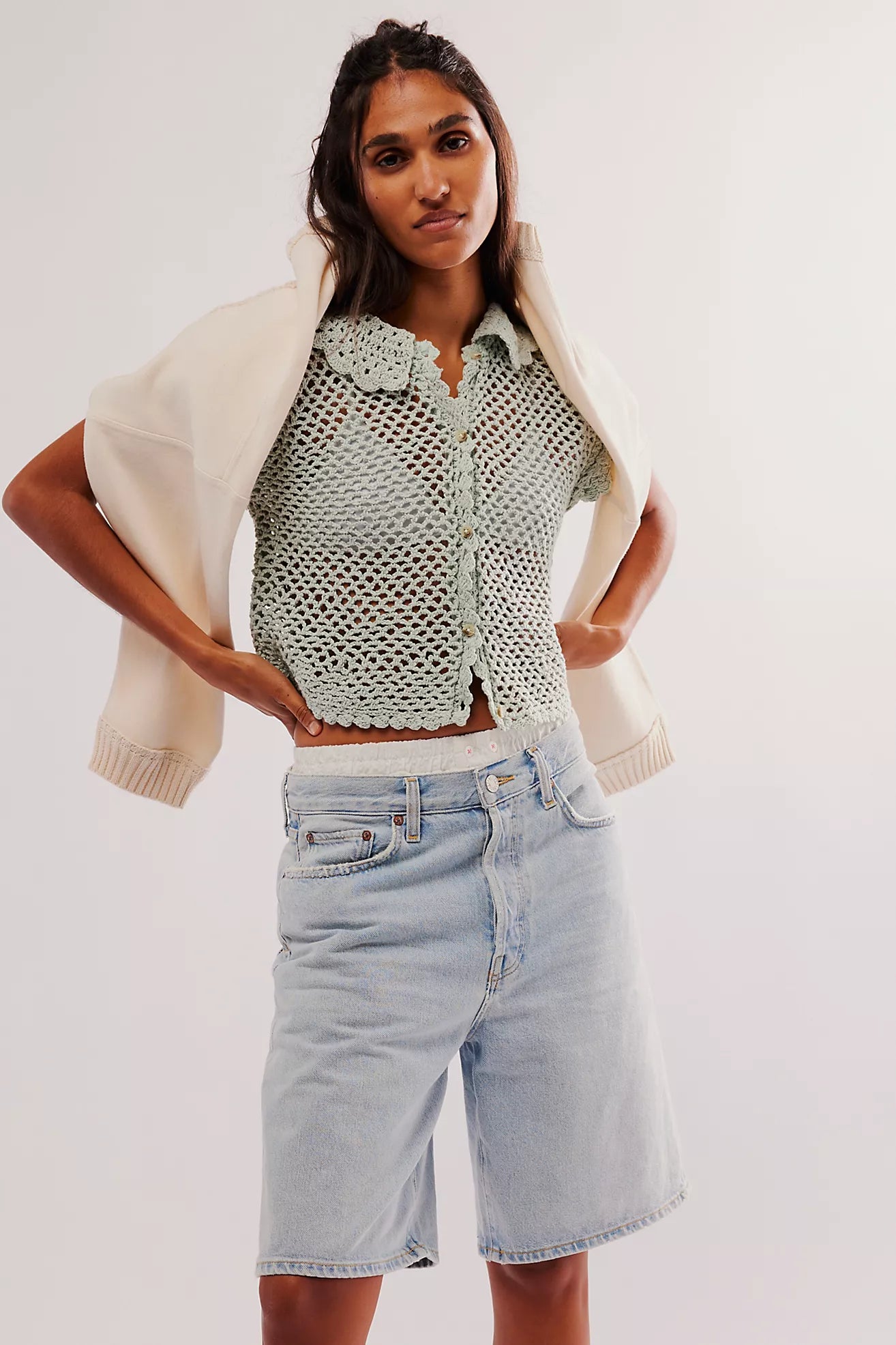Free People - Lily Crochet Top - PALE AQUA