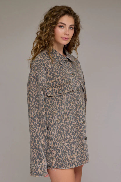 Hidden - ABBEY -  Cheetah Print Oversized Shacket