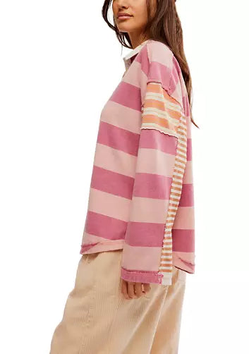 Free People - Aster Stripe Tee  - Pink Combo