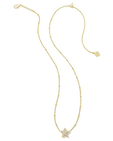 Kendra Scott - Jae Gold Star Pave Short Pendant Necklace in White Crystal