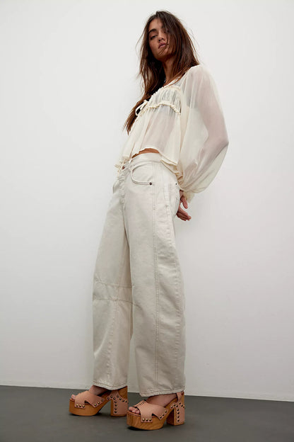 Free People - Good Luck Mid-Rise Barrel Jean - MILK