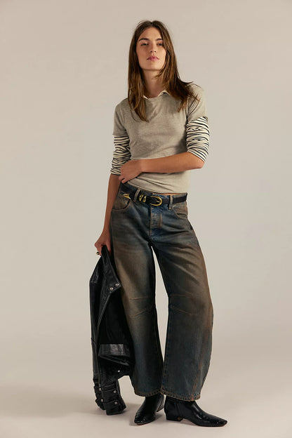 Free People - Good Luck Mid-Rise Barrel Jeans - LOST IN THE DESERT