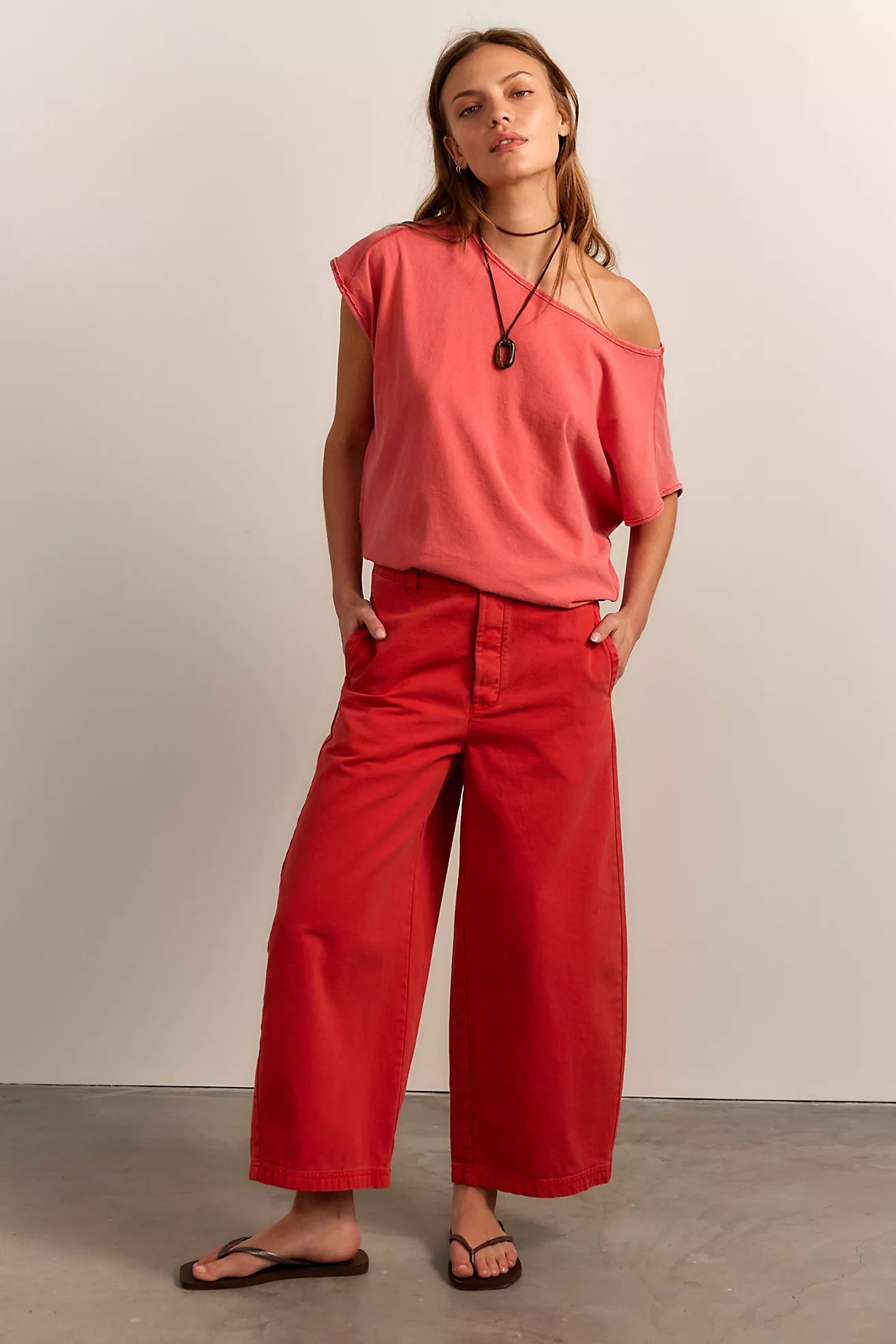 Free People - Peggy Relaxed Boat Neck Tee - Sour Sweet Pink