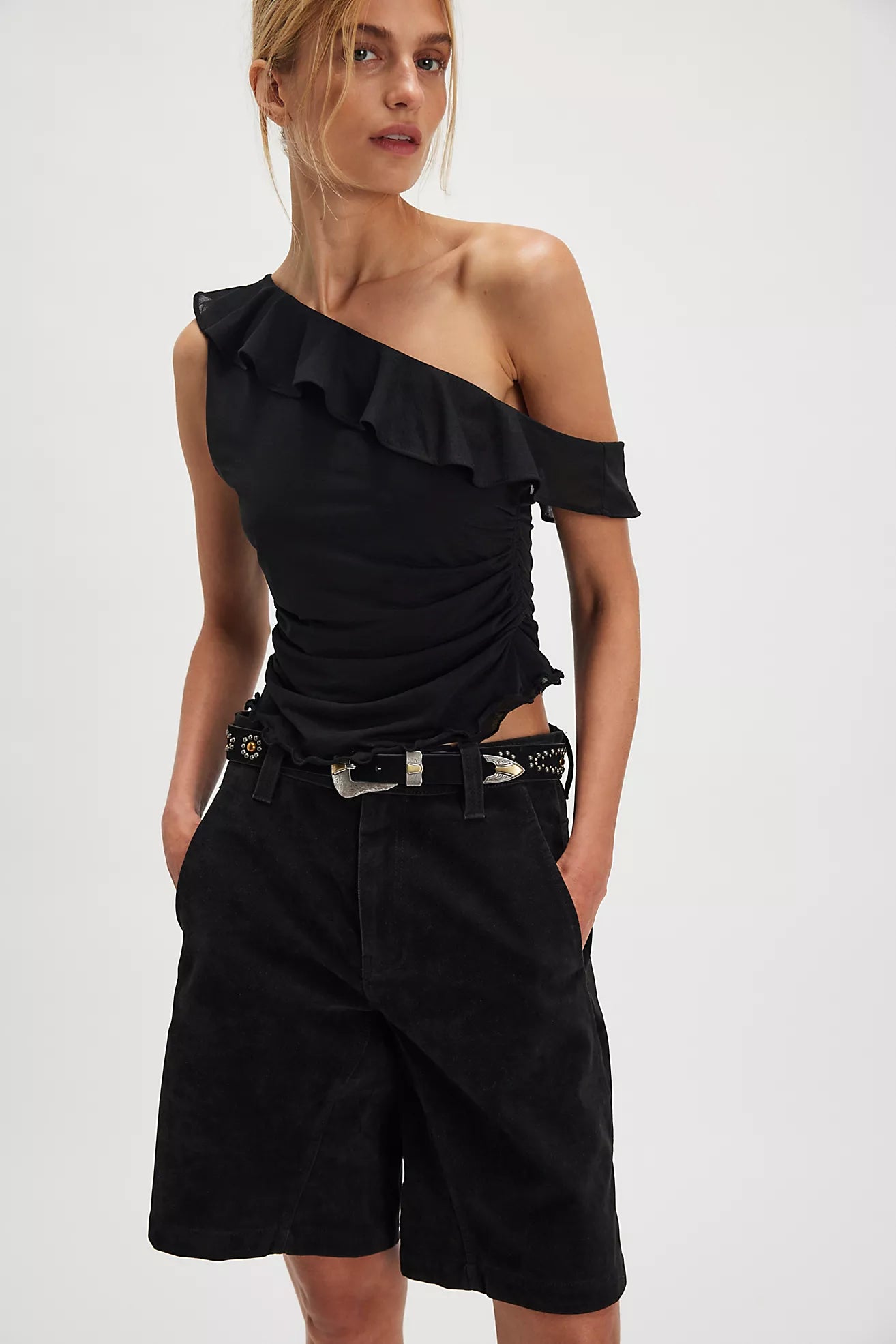 Free People - Isla Off-The-Shoulder Ruched Sleeveless Top - BLACK