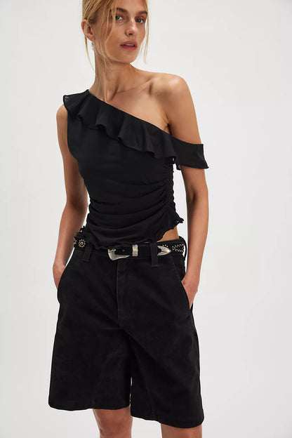 Free People - Isla Off-The-Shoulder Ruched Sleeveless Top - BLACK