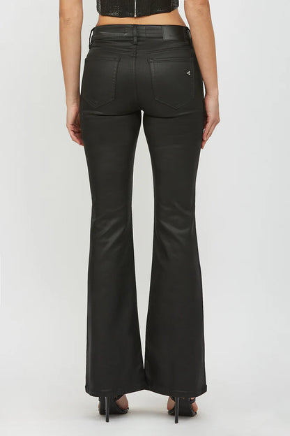Hidden - Happi -  Coated Wash 33" Inseam Mid Rise Flare  -BLACK