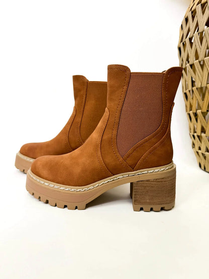 MIA Torren Cognac Platform Boots - Chunky Lug Sole Chelsea Boot