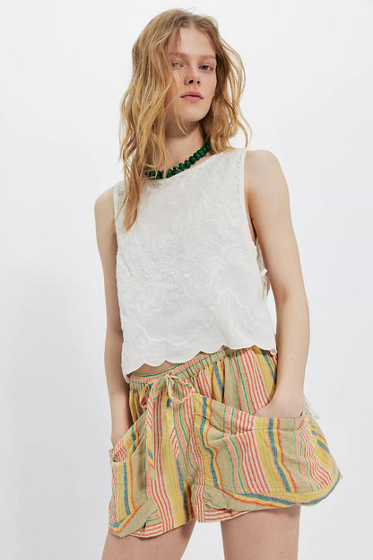 Free People - Good Fortune Stripe Shorts - TEA COMBO