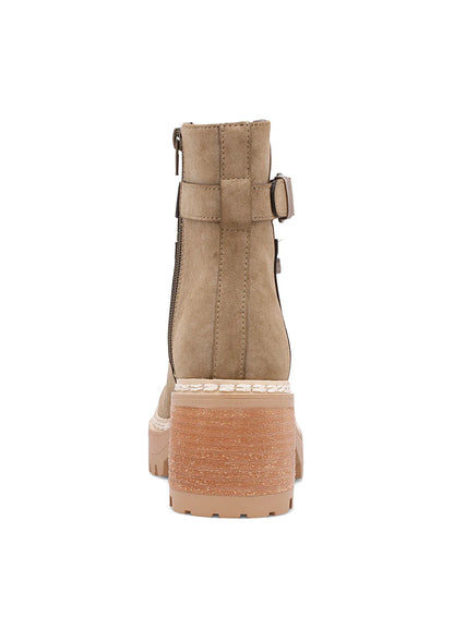 MIA Toula Khaki Faux Suede Platform Lug Sole Bootie